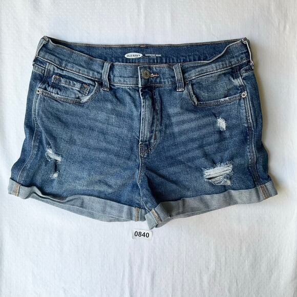 Old Navy Women’s Frayed & Waxed Boyfriend Mid-rise Denim Shorts size 6, Blue - Picture 1 of 11